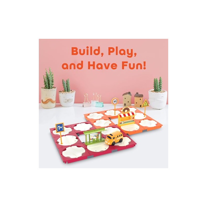 60PC Race Car Track Builder Building Blocks Playset Reversible Racing