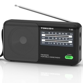 TOMASHI Portable AM FM Shortwave Radio with Large Knob, Big Speaker, and Headphone Jack,Transistor Radio with Best Reception for Seniors and Home (Black)