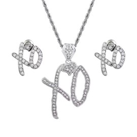 XO Necklace and Earrings Set- Valentine's Jewelry Valentine's Gift Merch, Rapper Jewelry XO Necklace Hip Hop XO Chain Pendant Hugs & Kisses Love Necklace Silver Dainty Necklace and Earrings Gifts,
