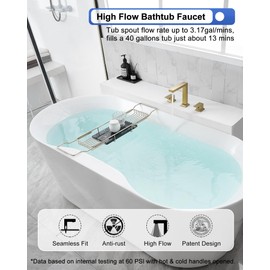 HEYMYTAP High Flow Gold Bathtub Faucet, Brass Bath Tub Faucet Set 3 Hole Roman Tub Faucets Deck Mounted Bathtub Faucet Set 2 Handle 1/2" NPT Female Cartridge Spout Reach 5.3inch