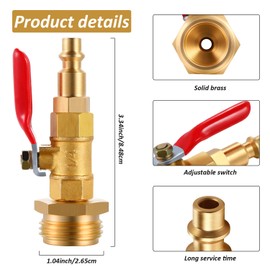 Hotop Brass Winterize Blowout Adapter with 1/4 Inch Quick Connect and 3/4 Inch GHT Thread, Ball Valve, Easy Blow Out Water to Winterize RV, Camper, Boat, Travel Trailer