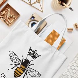 WAITPI Queen Bee Inspirational Canvas Tote Bag for Women - Aesthetic Bumble Bee Decor Gift for Wife, Friend - Reusable Shopping Bag