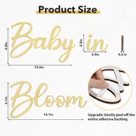 Baby in Bloom Wooden Sign for Baby Shower Party Decor Girl or Boy Gender Reveal Party Supplies, Baby Shower Pregnancy Wall Door Hanging Decoration Hand Held Photo Props, Gold