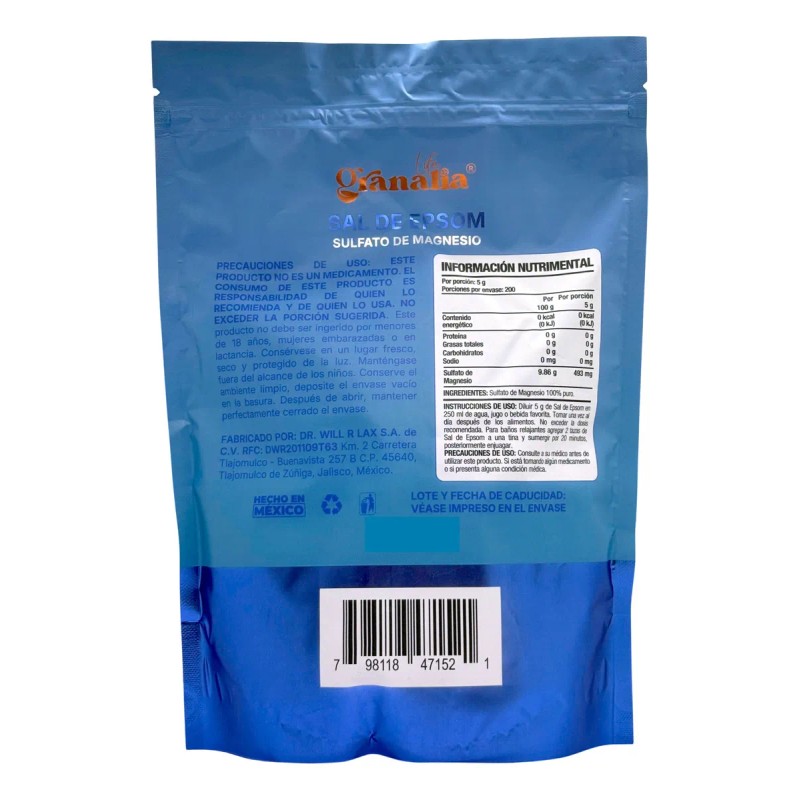  Sal de Epsom Sulfato de Magnesio (1 Kg) -