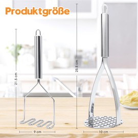 Set of 2 Potato Mashers Stainless Steel 27 cm Potato Masher for Masher Potato Dishwasher Safe with Loofah Sponge and Peeler