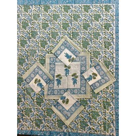 Fabric Venue Hand Block Printed Cotton Handmade Cotton Floral 6 Seater Tabletop Floral Print Decorative Tradition Printed Tablecloth for Dinning Table 55 * 90 Inches