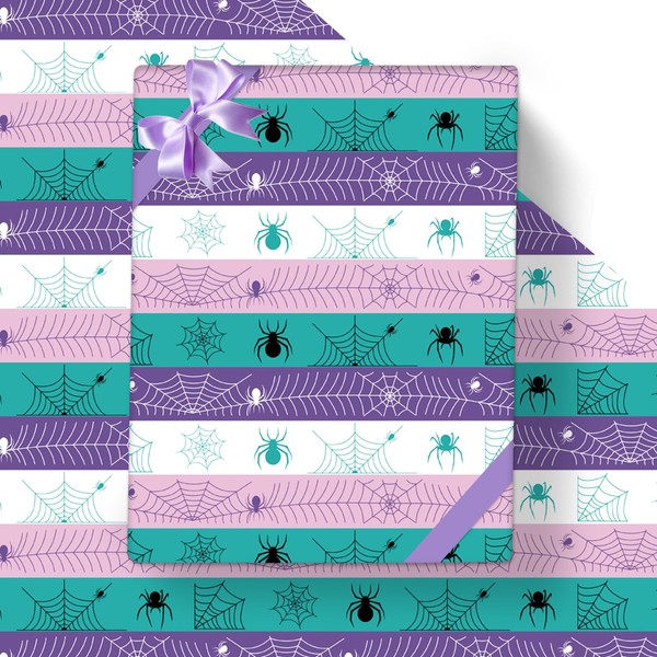 Spider Girl Wrapping Paper, 8 Sheets Pink Spider Webs Pattern