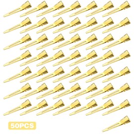 50pcs 1.75 Inches Single Prong Curl Clips Metal Alligator Hair Pins Duckbill Hairpins Professional Hairclips for Hair Extensions Salon Styling, Golden