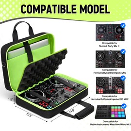 SNIGJAT DJ Controller Case Compatible for Party Mix Ⅱ/ DJControl Inpulse 200/ DJControl Inpulse 200 MK2/ Maschine Mikro Mk3, Padded DJ Controller Bag with Multi-pocket for 14" Laptop, Cables