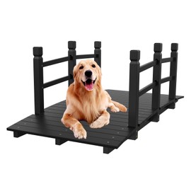 VINGLI 4 ft Garden Bridge, Arch Walkway Wooden Bridge with Safety Rails Natural Finished, Decorative Landscaping Footbridge for Koi Pond, Dry Creek Bed, Garden Pathway or Japanese Zen Decor