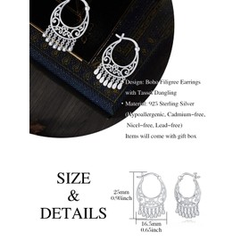 Flpruy Boho Earrings Silver 925 Women's Turquoise Earrings Vintage Jewellery Hanging Earrings for Women Girls Earrings, Sterling Silver