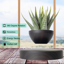 FLYSWITCH Magnetic Levitatng Plant Pot, Floating Plant Pot, Small Bonsai Pot for Succulent, Levitating Decoration for Home Office(Dark Brown)