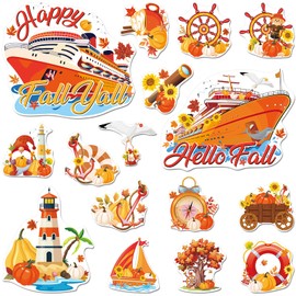 Fall Cruise Door Decorations Magnetic - Cosmisun 16Pcs Happy Fall Cruise Door Magnets Pumpkin Gnome Cruise Ship Door Decorations Thanksgiving Magnet Stickers for Autumn Harvest Carnival Cabin Fridge