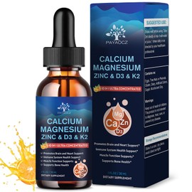 (2 Pack) 10 in 1 Magnesium Calcium Zinc Supplement with Vitamin C D3 K2, Glycinate Mag Vegan Liquid Drops Plus L-Theanine Boron Sea Moss Extract, Bone & Immune Support, Orange Flavor, 1 Fl Oz
