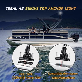 AMBIPASION 12 Inches Bimini Light for Pontoon Boat, Pontoon Navigation Lights Anchor Light Stern Lights for Bimini Top Mount Waterproof IP67, White Fold Down LED Marine Boat Rear Running Lighting