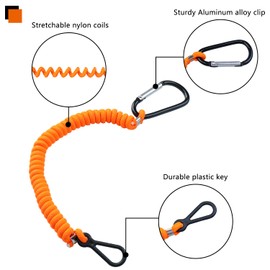 AFEISOL Boat Key Lanyard Fit Most Marine Outboard Replace 8M0092850 Boat Engine Stop Kill Switch Safety Cut Off Lanyard, Orange, 7.5 inch coils and stretches approx to 54 inch