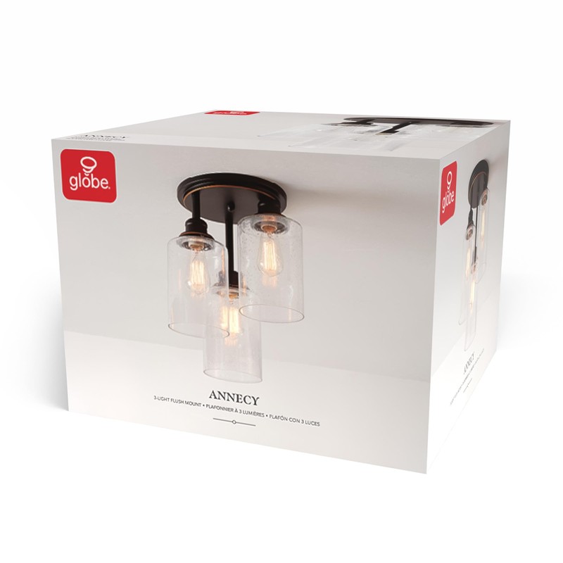 GLOBE Electric 65904 3-Light Bronze Semi-Flush Mount Ceiling Light Fixture