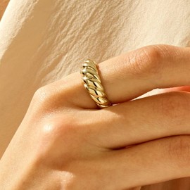 ALTENEVIA 18K Gold Plated Chunky Dome Rings for Women Statement Ring Thick Band Star Celestial Women Fashion Rings, Metal