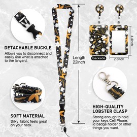 ID Card Holder with Strap, Retractable Card Holder, ID Card Holder with Rotating Lobster Clasp, for Women, Teachers, Nurses, Doctor, Students (White Flowers)