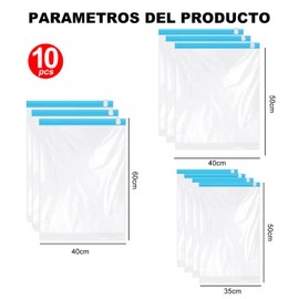 WEILAT Bolsas Vacio Ropa Enrollada a Mano, 10 Piezas Bolsas al Vacio Ropa Ahorra Espacio, Vacío al Vacío para Guardar, 3 Tamaños (60x40cm, 50x40cm, 50x35cm), Sin Bomba