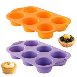 JJOO 2PCS Silicone Muffin Pan, 6-Cavity Nonstick Muffin Cupcake Pans Molds for Baking, Great for Cupcakes, Muffin, Brownies and More, BPA Free, Pack of 2 Colors (Orange and Purple)