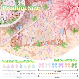 300 Pcs 3D Flower Nail Charms, Color Flowers for Nails Bows Bowknots Nail Charm and Gems, Petal Flower Bow Tie Charms for Acrylic Nails Art DIY Designs Accessories