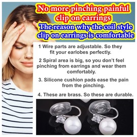 Dangle Pearl Clip On Earrings for Women Non Pierced Crystal Rhinesntone Gold Bridal Wedding Comfortable Coil Spiral Hoop Invisisble Clip On Earrings Miyabi Grace