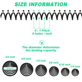 Leinuosen 120 Pack Plastic Spiral Binding Coils Kit Spirals Multi Size Coils for Binding Binder Combs Spines(1/4 5/16 3/8 1/2 5/8 3/4 Inch,Black)