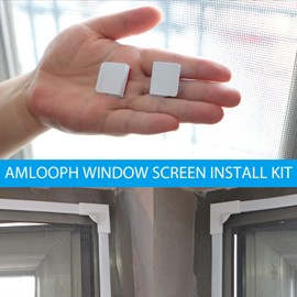 AMLOOPH Window Screen Accessories- White Triangle Clips Window Screen Corners 4pack and Window Wind Clips 2pack…