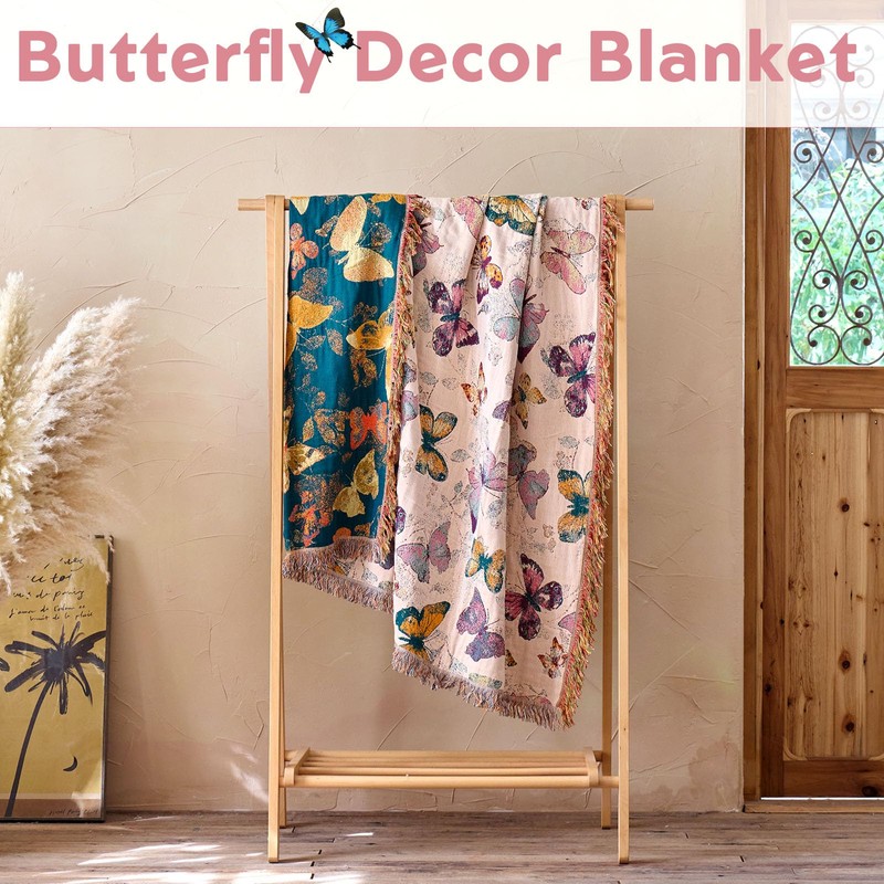 WOFNA Boho Butterfly Throw Blanket 60"x80" Twin Size Bed Blanket,100%