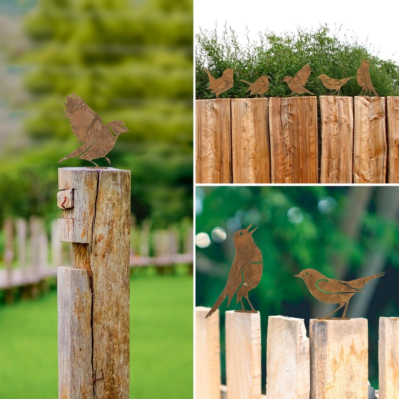 BOFUNX Pack of 5 Rust Bird Garden Decoration Garden Stake