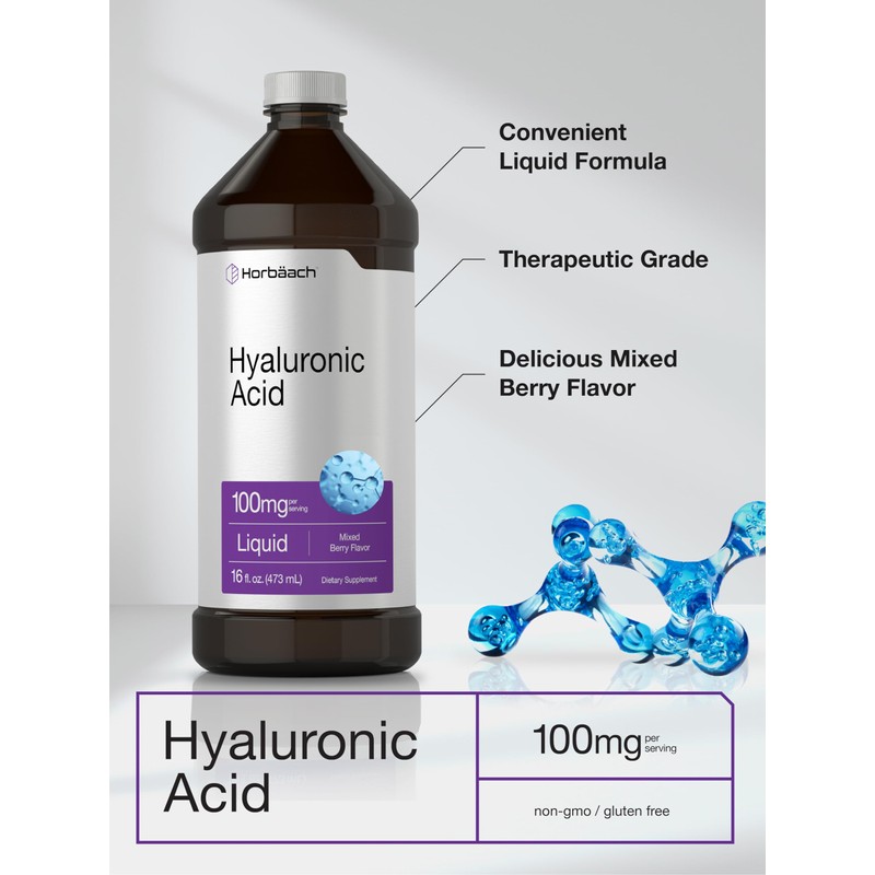 Horbäach Liquid Hyaluronic Acid Supplement | 100 mg | 16