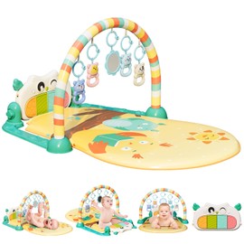 dearlomum Baby Play Mat Baby Gym, Piano Tummy Time Baby Activity Gym Mat with 5 Infant Learning Sensory Baby Toys, Music and Lights Boy & Girl Gifts for Newborn Baby 0 to 3 6 9 12 Months(Yellow)