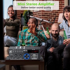 LiNKFOR Stereo Audio Amplifier Bluetooth 5.0 Amplifier Receiver HiFi 40W x 2 Power Amplifier with LCD Display and Remote Control Supporting Multi Inputs Perfect Speaker Amplifier with Power Supply