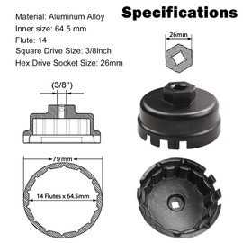 IMAANIIE Oil Filter Wrench Tool for Toyota, Lexus, 64.5mm 14 Flute Oil Filter Cap Wrench Cup Socket Remover Tool