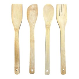 Wooden Cooking Spoons, Set of 4, 28 cm Long, Salad Servers, Mixing Spoons, Kitchen Utensils, Cooking Utensils, Spatula, Wooden Spoon, Spatula, Salad Fork, Salad Spoon (Set Design 1)