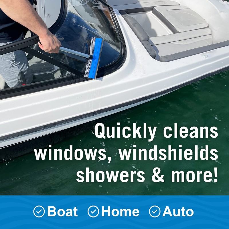 Window Squeegee with Long Handle and Scrubber, for Car, Boat,