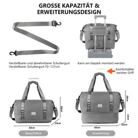 TAN.TOMI Travel Bag, Hand Luggage, 42 x 23 x 40 cm, Weekender Bag, Sports Bag, Women's Hand Luggage Bag, Travel Bag, Foldable Waterproof Duffle Bag, Training Bag, Clinic Bag, Birth Suitable for