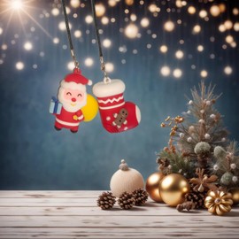 LXQTAO Car Pendant Interior Rearview Mirror Charm - Festive Christmas Theme, Adorable Size, Multi-Purpose Decor Car Hanging Ornament (Santa and socks)