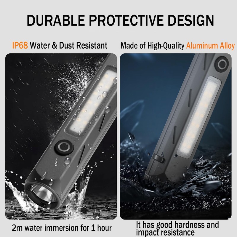 EDC Rechargeable Flashlight, 1400 High Lumens LED Flashlight with Magnetic