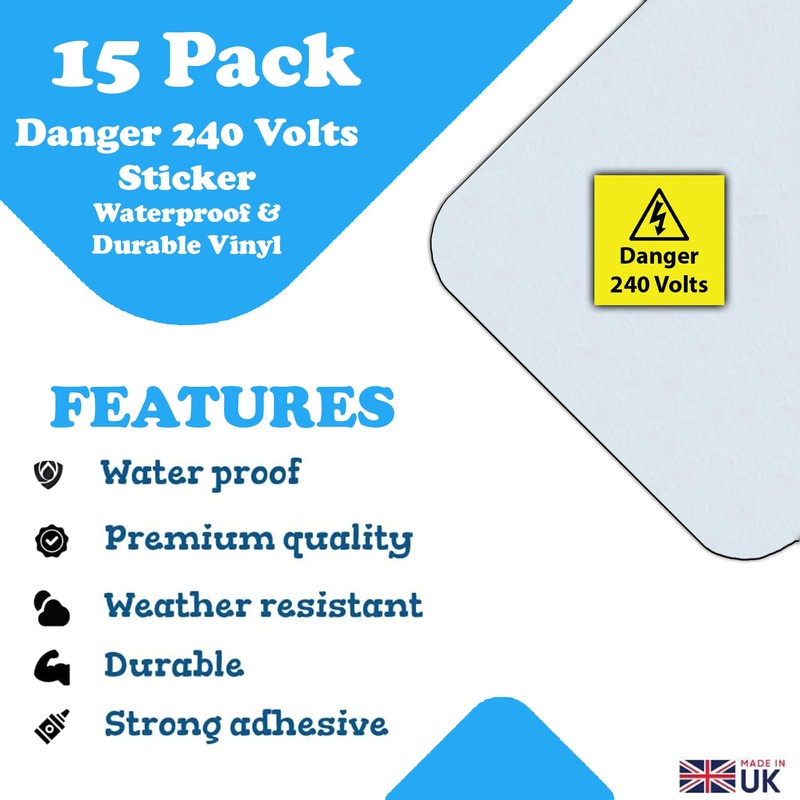 15 Pack - Danger 240 Volts Sticker Label - 55mm