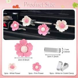 6 PCS Daisy Flower Car Air Vent Clip, Pink White Cars Air Vent Clips Decorations, Cute Automotive Interior Accessories for Girl Women
