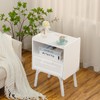 Lerliuo Rattan Nightstand with Charging Station, Side Table with Drawer
