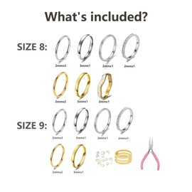 VICUSSE Stackable Rings Making Kit for Women 19PCS Stainless steel Interlocking Ring Stack Set Statement Rings Connected Band Thumb Ring Jewelry Gift for Women (8 9 mix（Including Pliers）)