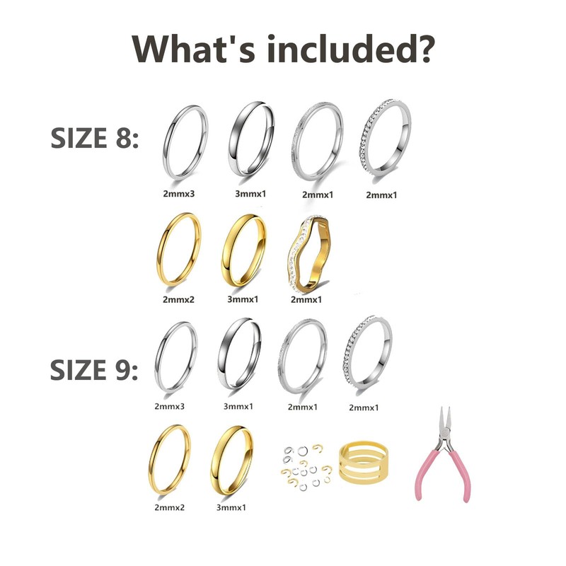 VICUSSE Stackable Rings Making Kit for Women 19PCS Stainless steel