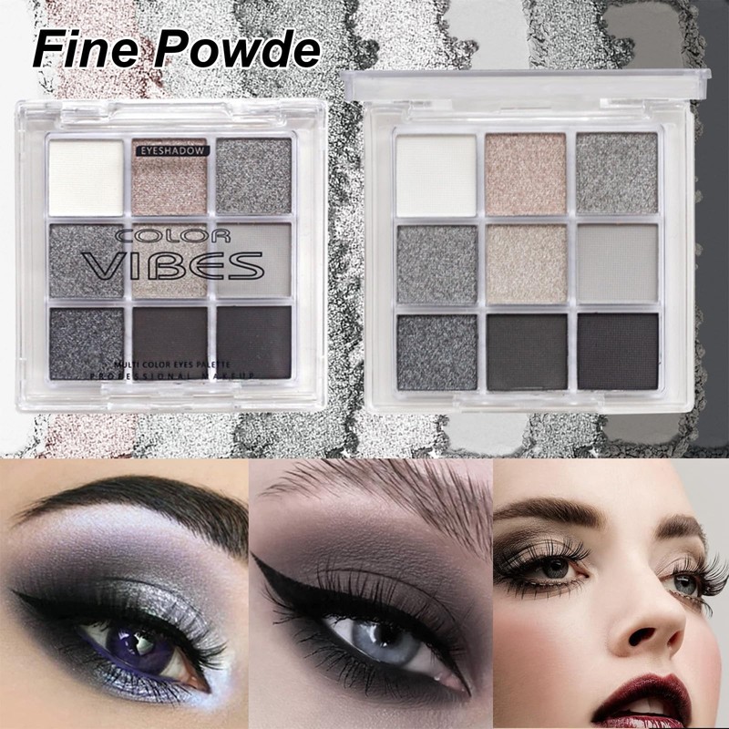 EONFAVE Smoky Eyeshadow Palette - 9 Colours Black Grey White