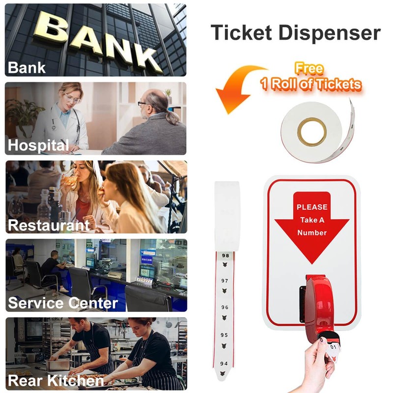 CYSSJF Waiting Numbers Machine, Ticket Dispenser with Two-Digit Ticket Roll,