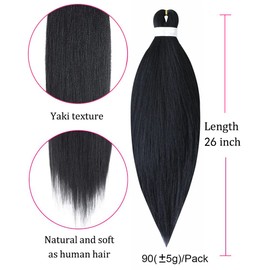 BLTYXT Pre Stretched Braiding Hair EZ Braiding Hair Extensions for Box Braids Hot Water Setting Soft Yaki Texture Kanekalon Crochet Hair Extensions (26 Inch（Pack of 3）, 1#)