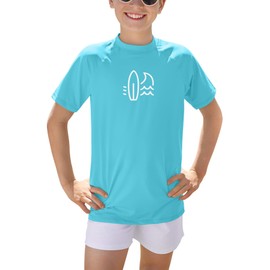 BesserBay Boys' UV Rash Guard Short-Sleeved Swimming Shirt UPF 50+ Children 110-160, aqua
