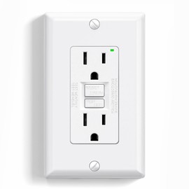 ELEGRP GFCI Outlet 15 Amp, Self-Test GFI Electrical Outlet with Narrow Design, GFCI Receptacle with LED Indicator, UL Listed, Matte White, Wall Plate Included, 1 Pack
